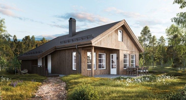 Hytte som står på en tomt